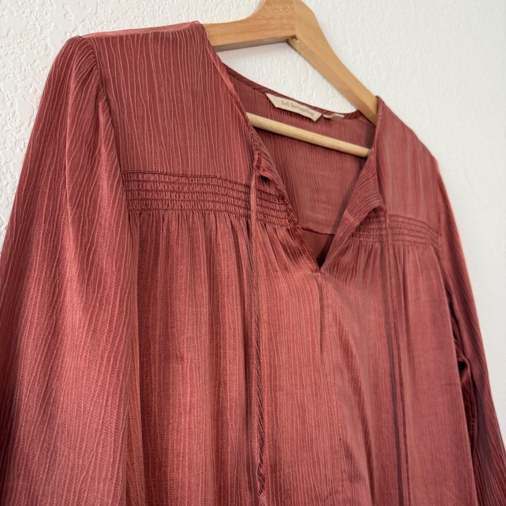 Soft Surroundings Lumi Blouse Cupro Rayon Crinkle Tassel Tie Top Small - Picture 3 of 8